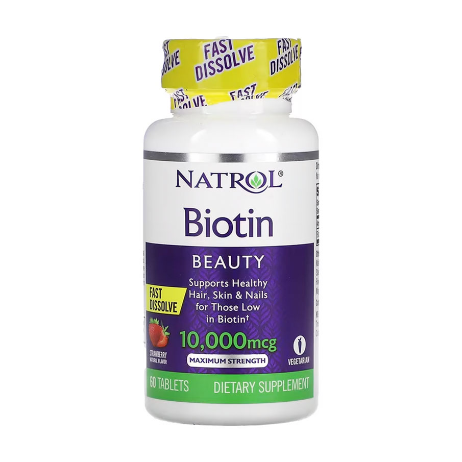 Біотин Natrol Biotin Strawberry 10000 мкг, полуниця, 60 таблеток